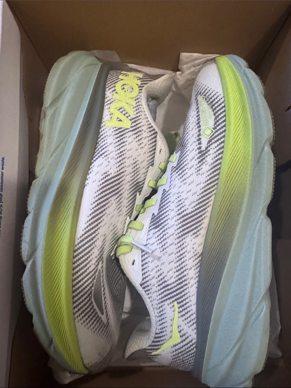 Hoka Women's White and Neon Lime Athletic Running Shoes